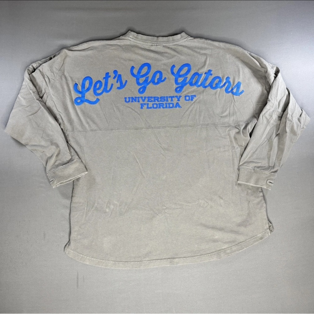 Florida Gators Womens Large Oversized Gray Shirt UF Lets Go Gators Spirit Jersey